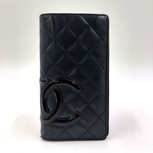 Chanel Cambon Line Coco Mark Serial Number 10 Leather Pink X Black Bifold Long